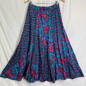 Vintage Carole Little Sport Womens M Floral Maxi Skirt 100 Cotton Stained Glass